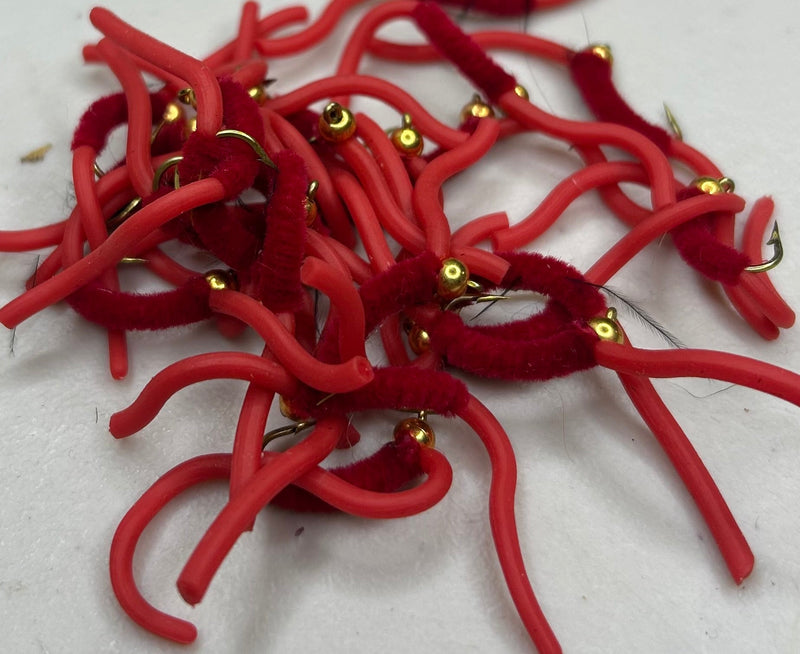 BeadHead Chenille Squirmy Worm Deep Red